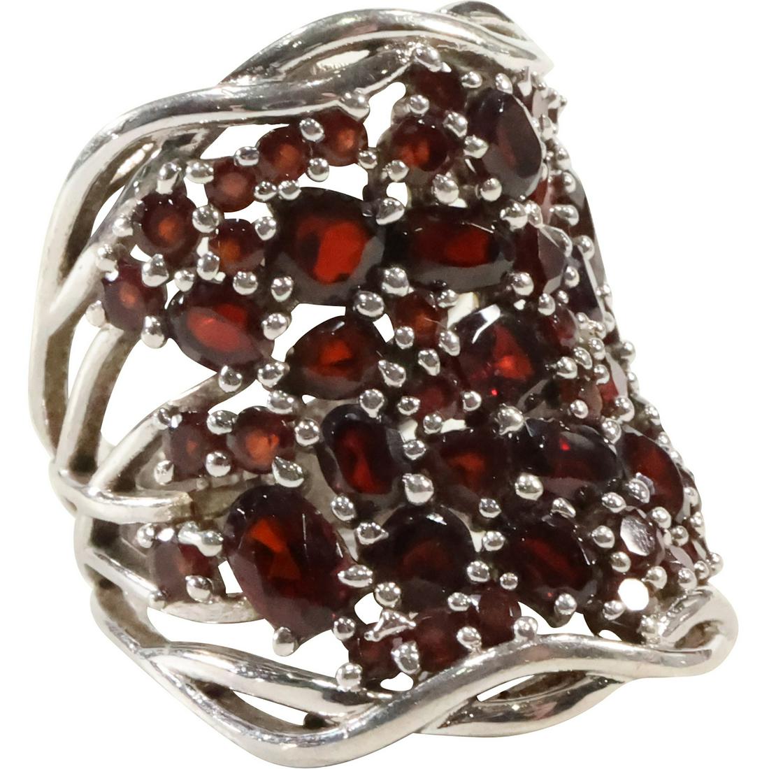 .925 Sterling Silver Stunning Garnet Cocktail Ring Size 8.25 , 7/8 in. x 1 in. (1 of 9)