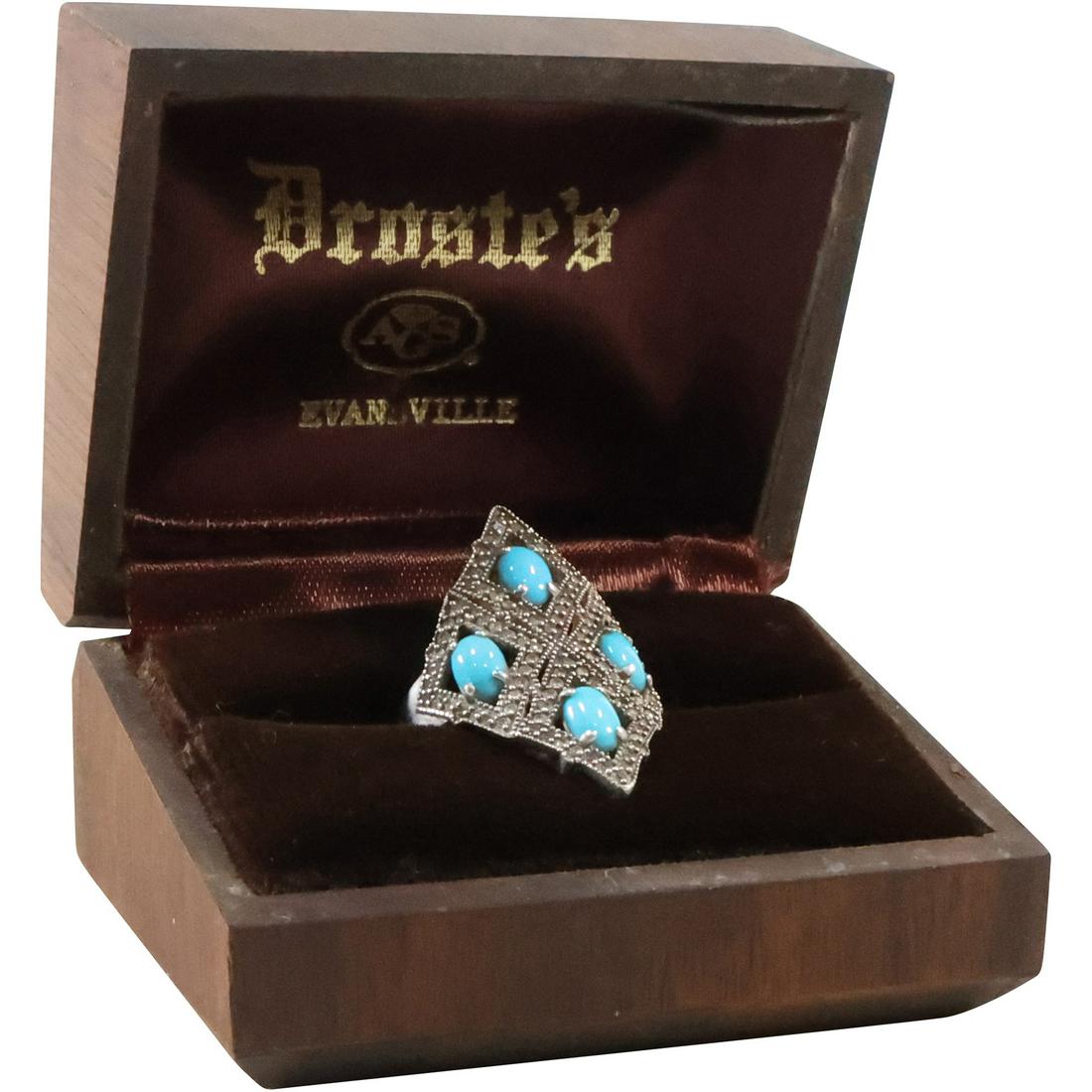 .925 CID Sterling Silver Turquoise and Diamonds Ornate Ring Size 8 , 1 1/4 in. x 3/4 in. (1 of 11)