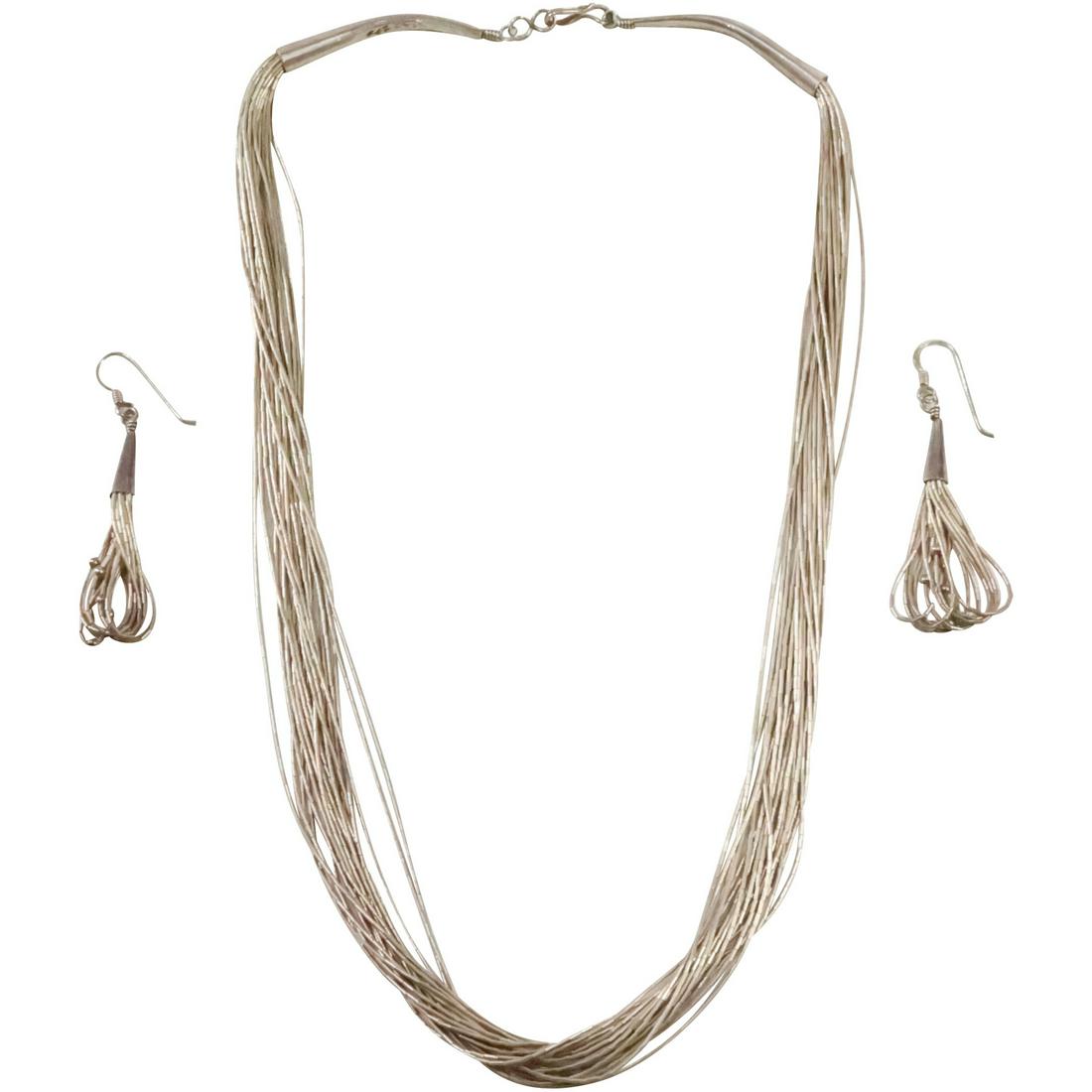 3 Piece Sterling Silver Liquid Set: Necklace 20 in. x 3/8 in. , Earrings 2 1/4 in. x 3/8 in. (1 of 14)