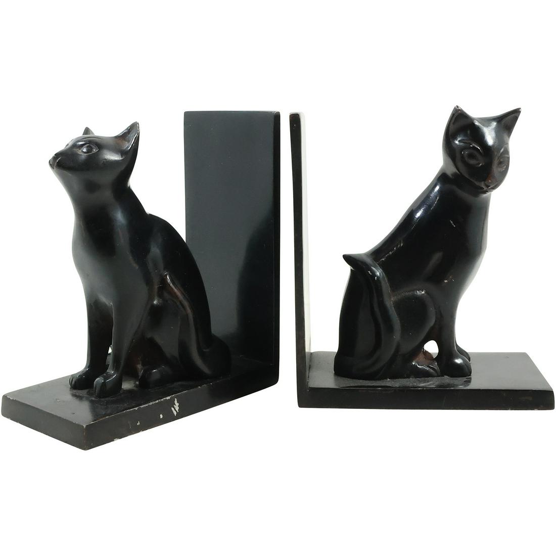 Pair of Art Deco Black Cat Bookends in Cast Metal 6.75 inches height (1 of 16)