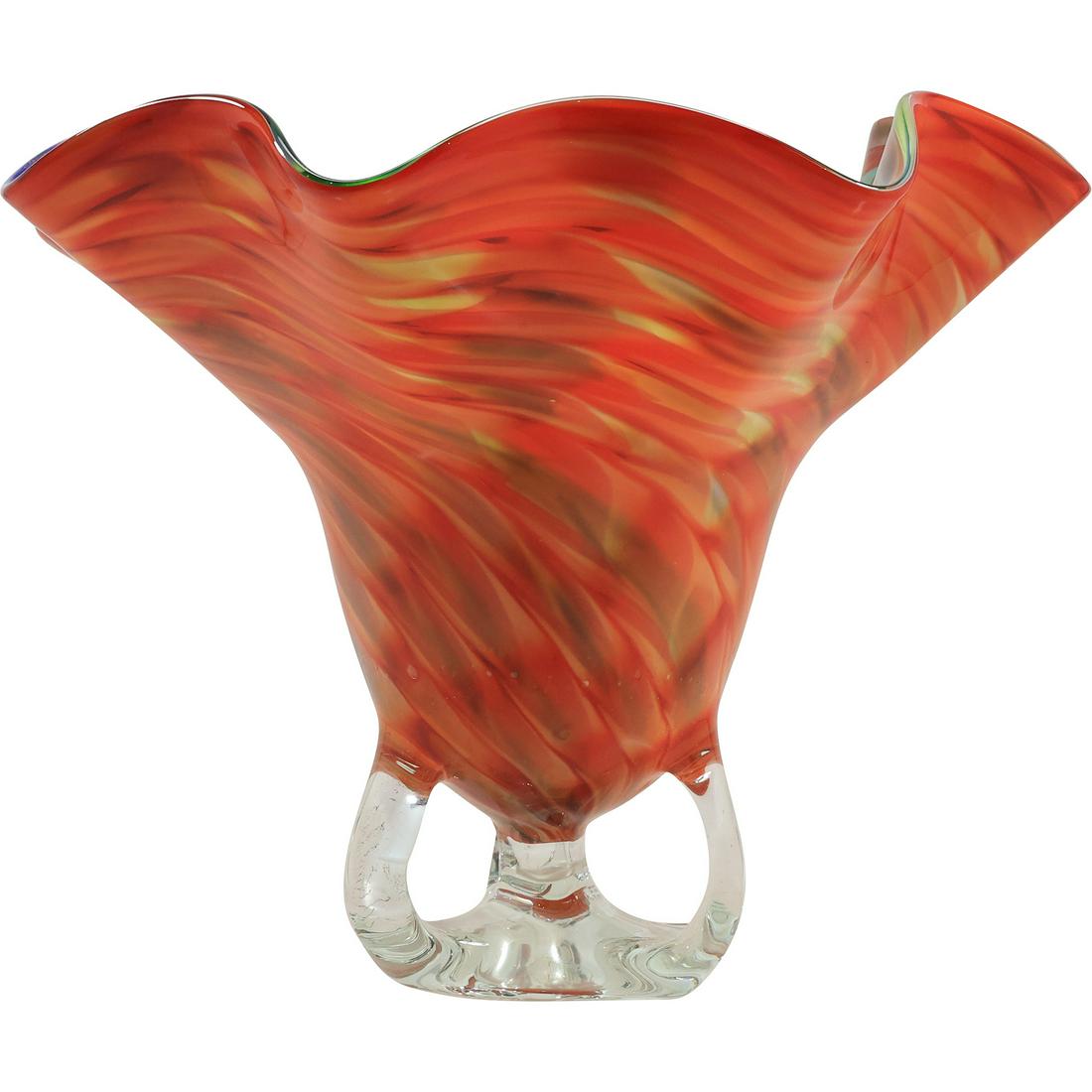 Dale Tiffany Cinnabar Wave Hand Blown Art Glass Vase 12.5 inches Height, Original Label: Dale Tiffany Cinnabar Wave Hand Blown Art Glass Vase 12 inches Height size: 12.5 in. x 16 in.