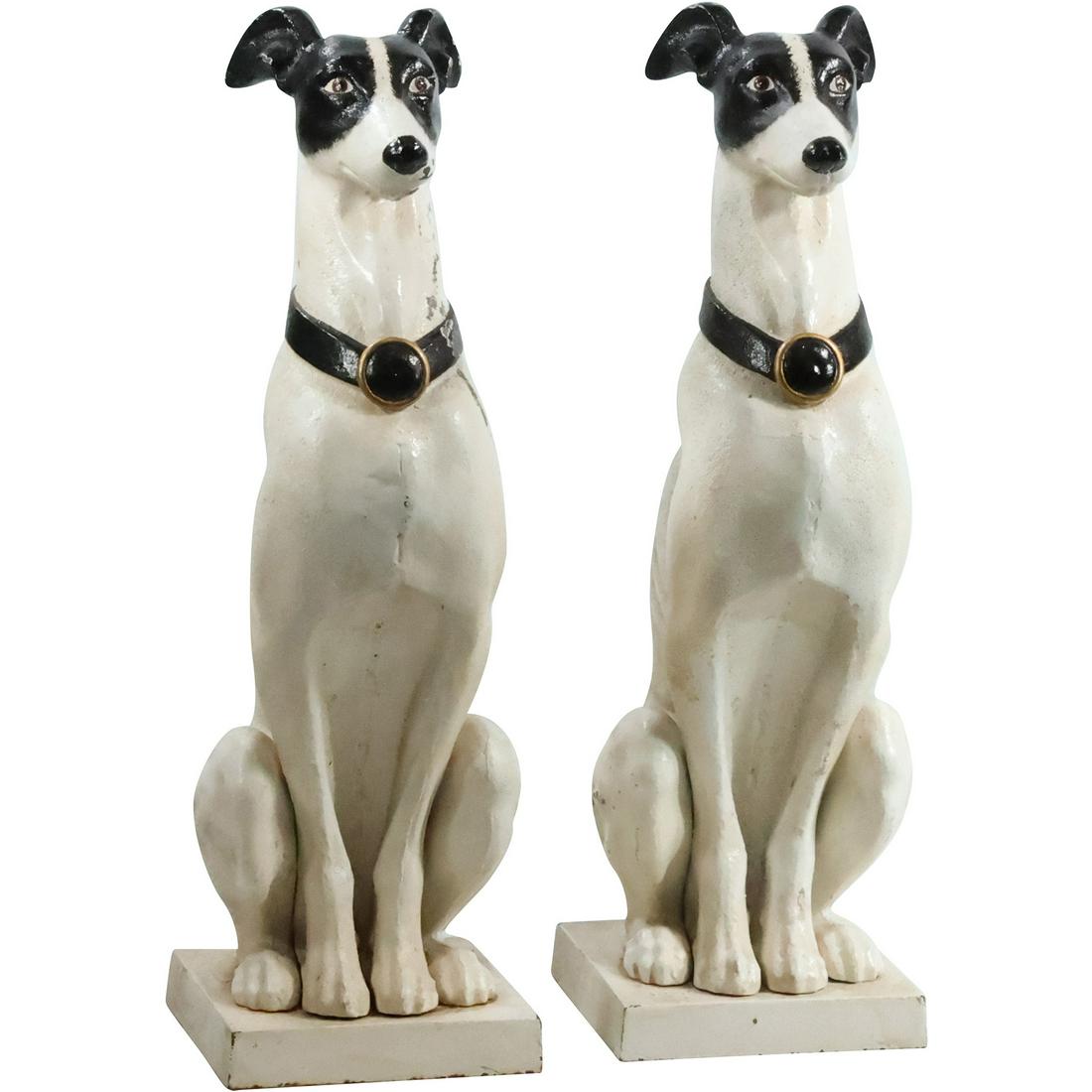 Matched Pair Cast Iron WHIPPET DOG Statues 26 inches height in Original Paint Finish (1 of 20)