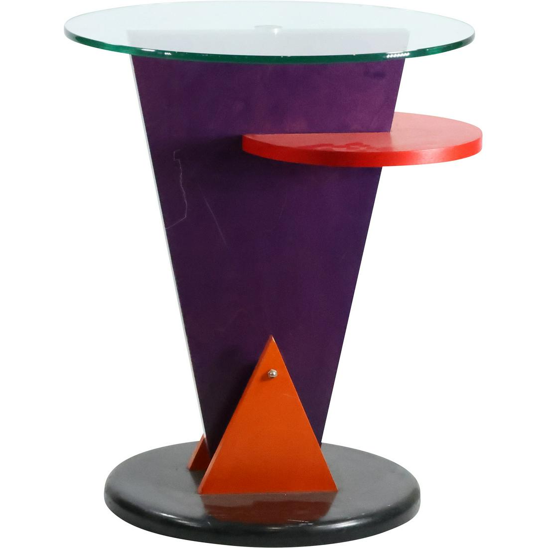 Memphis Style Black and Red Wooden Occasional Stand with Round Glass Top 24.25 in. height (1 of 12)