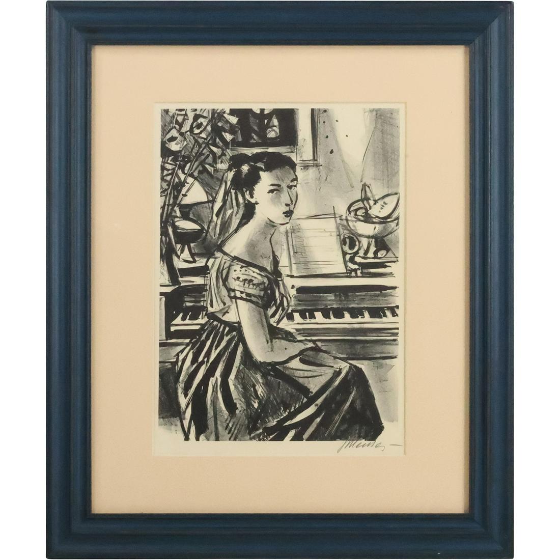 Sigmund Menkes 1896-1986, Polish Artist, "Music Room" Limited Edition Lithograph, Framed (1 of 12)