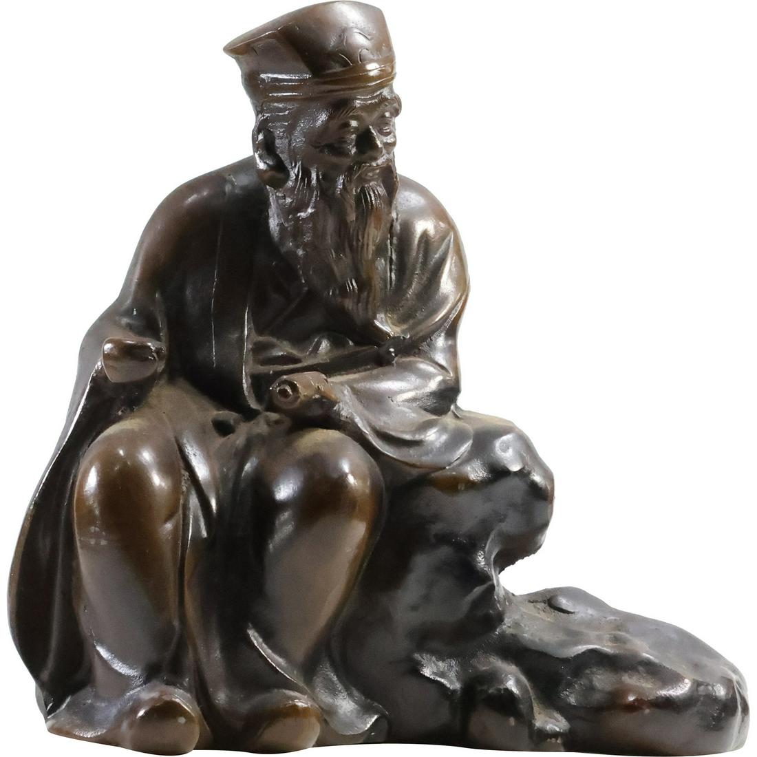 Antique Bronze Figure Sculpture of a Chinese Philosopher 10 inches height, Good Patina (1 of 11)