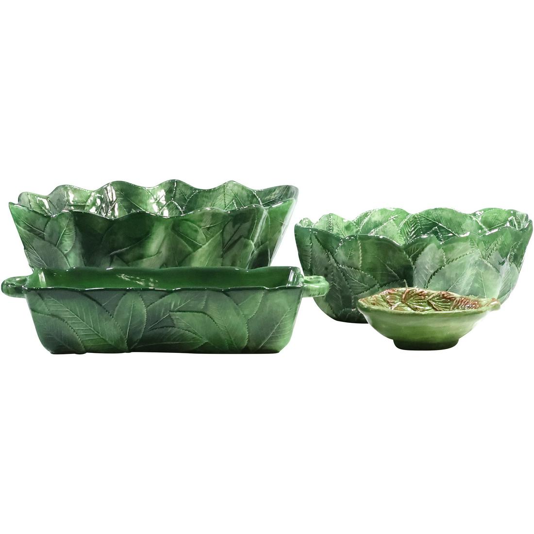 [4] Assorted Green Ceramic Cabbage Bowls and Serving Dishes, Portugal, Italy (1 of 20)