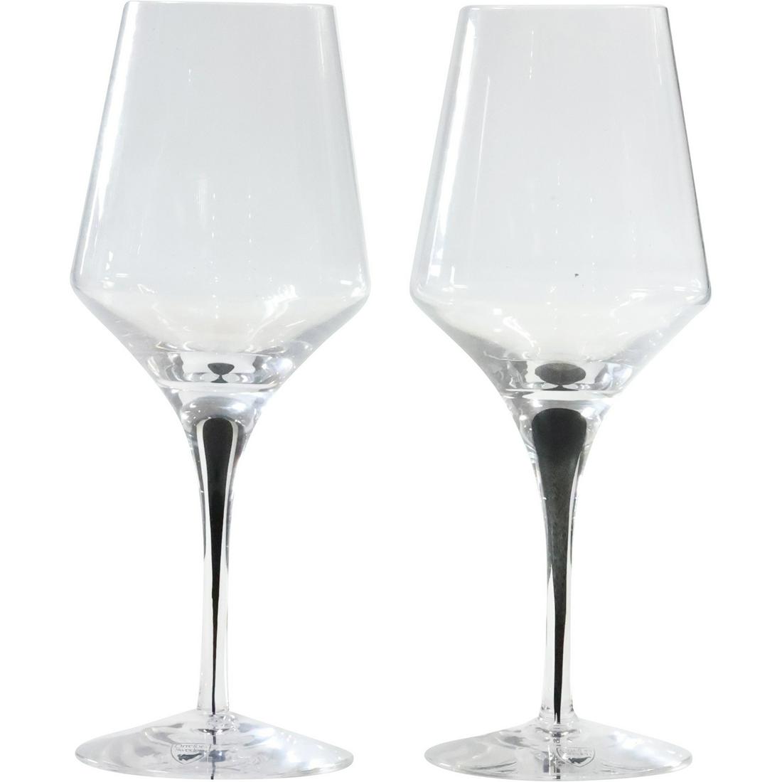 [2] ORREFORS His and Hers Wine Glasses, Internal Stem Color, Original Label: [2] ORREFORS His and Hers Wine Glasses, Internal Stem Color, Original Label. size: 9 x 3.25