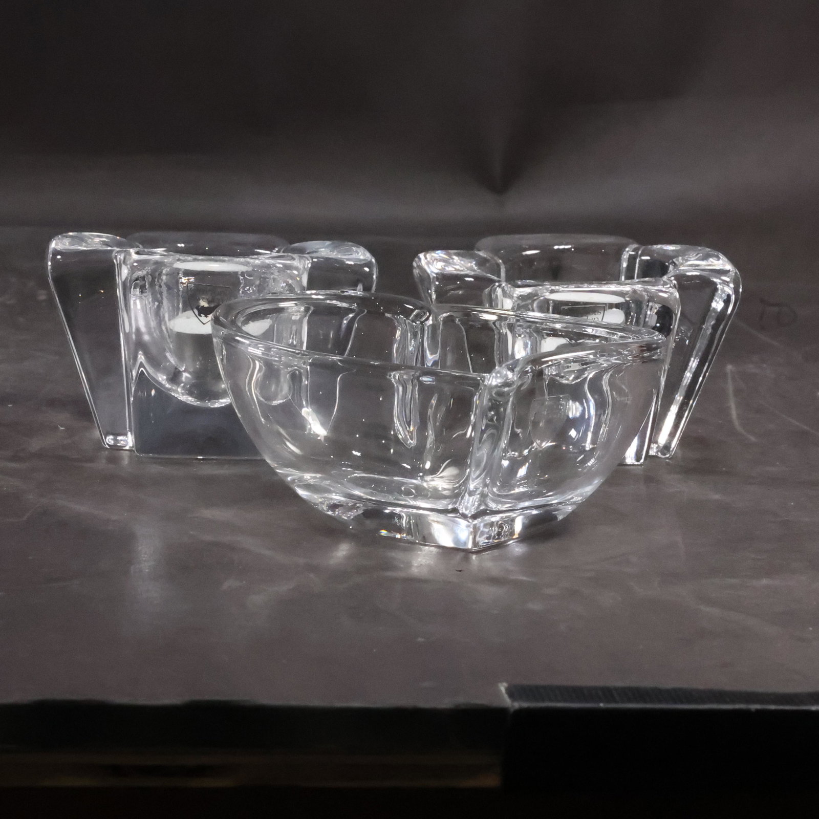 [3] ORREFORS Pair Crystal Glass Candle Holders and ORREFORS Crystal Heart Dish all in boxes (1 of 12)