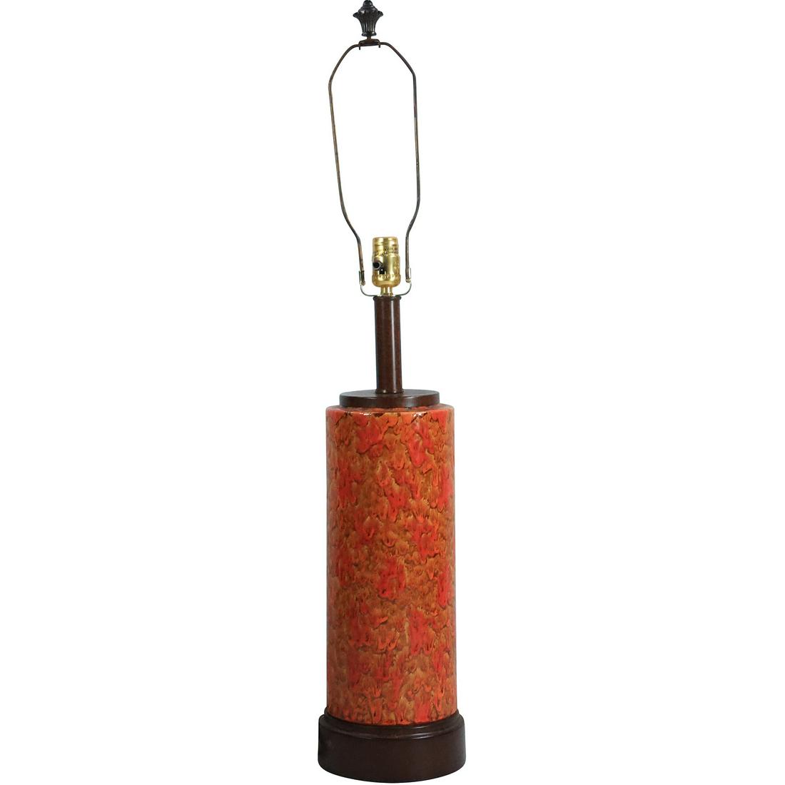 Mid-Century Modern ORANGE CERAMIC Cylindrical Table Lamp 36.25 in. overall height (1 of 12)