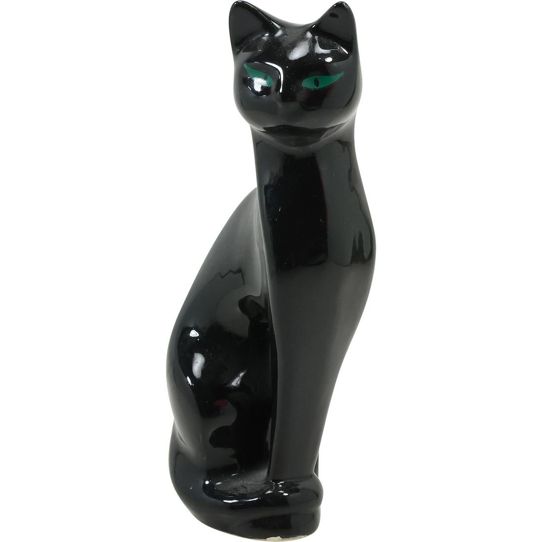Mid Century Modern Black Pottery Siamese Cat Figure Green Eyes 12.25 inches height (1 of 14)