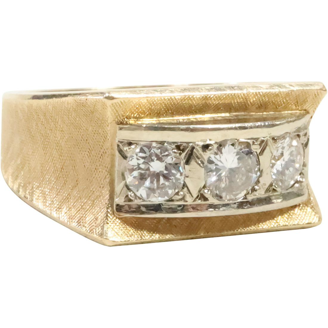 14K GOLD with 3 DIAMONDS MEN'S RING Size 10, Approx 1.2 total  Cts Diamonds, 5.0 dwt (1 of 8)