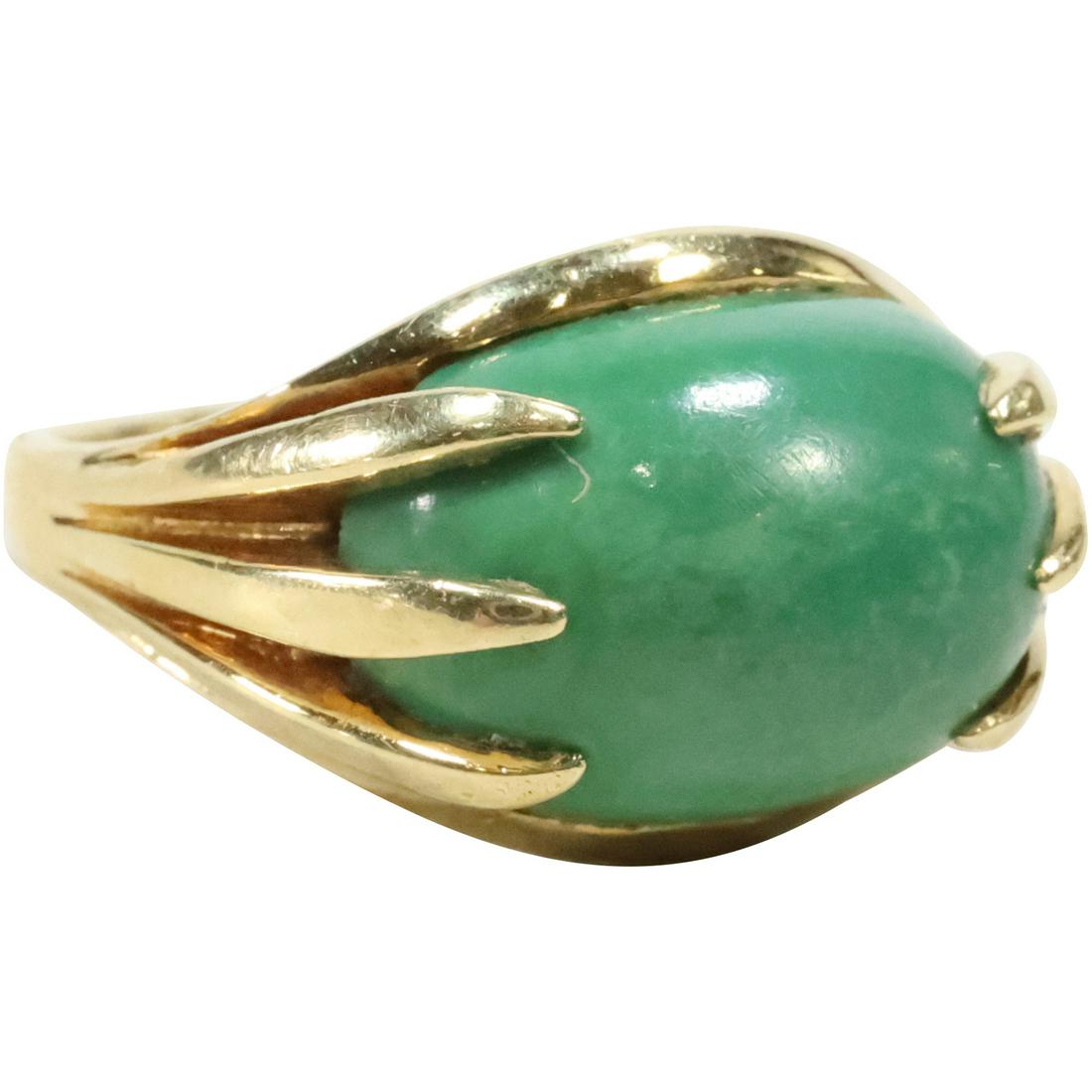 18K GOLD with GREEN CHALCEDONY RING Size 7.5, weighs 4.8 dwt ; 3/4 in. x 1/2 in. (1 of 7)