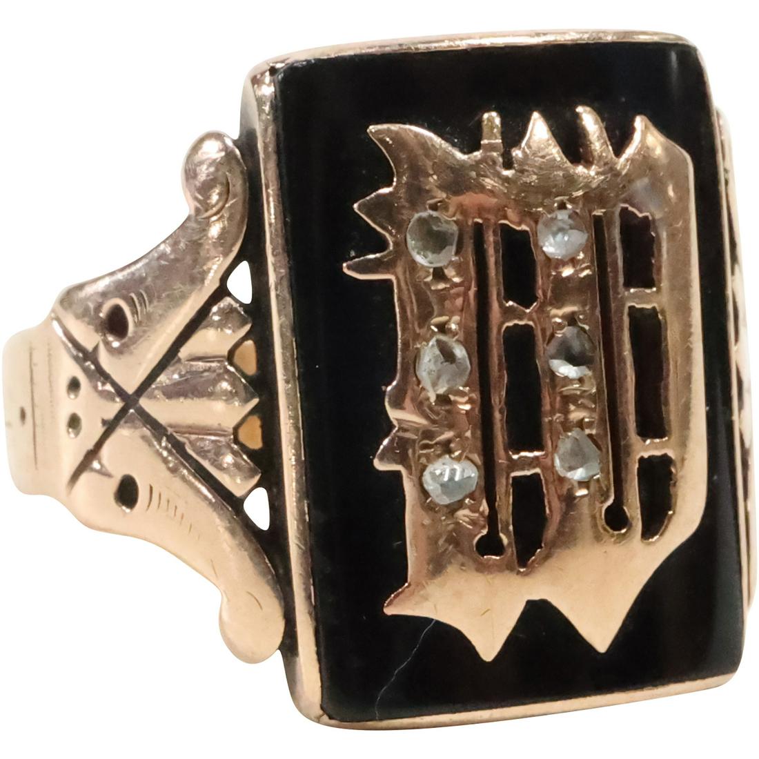 14K GOLD Initial "W" RING with 6 DIAMONDS Size 11, weighs 4.5 dwt, 7/8 in. x 3/4 in. (1 of 9)