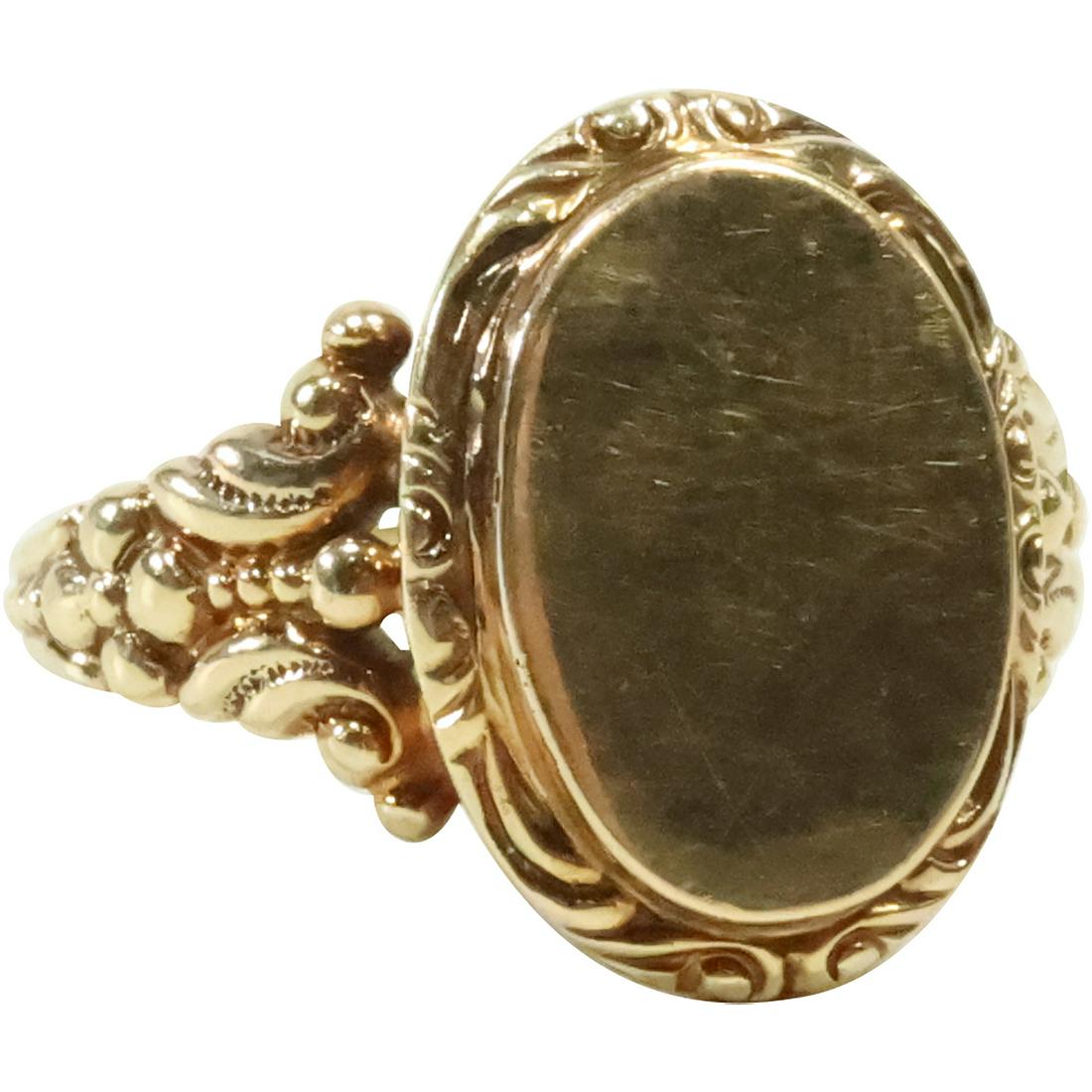 14K GOLD Victorian Initial [blank surface] RING Size 9.5, Weighs 4.6 dwt, 7/8 in. x 3/4 in. (1 of 20)