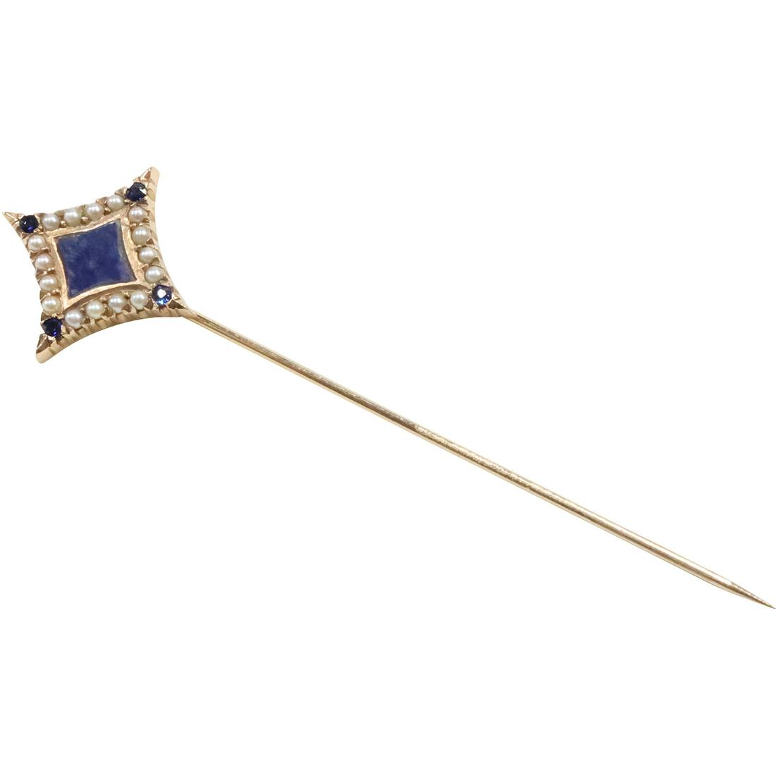 14K GOLD Victorian Stick Pin with 4 SAPPHIRES and PEARLS, Weighs 2 dwt, 2 3/4 in. x 3/4 in. (1 of 20)