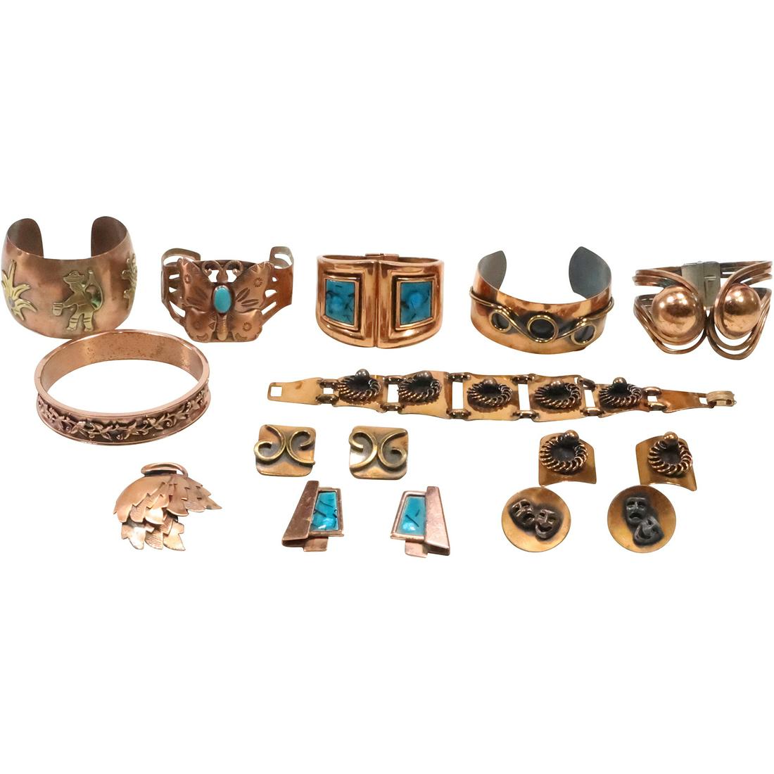 16 Pieces Vintage Mid-Century Assorted COPPER JEWELRY GROUPING - Variety (1 of 20)