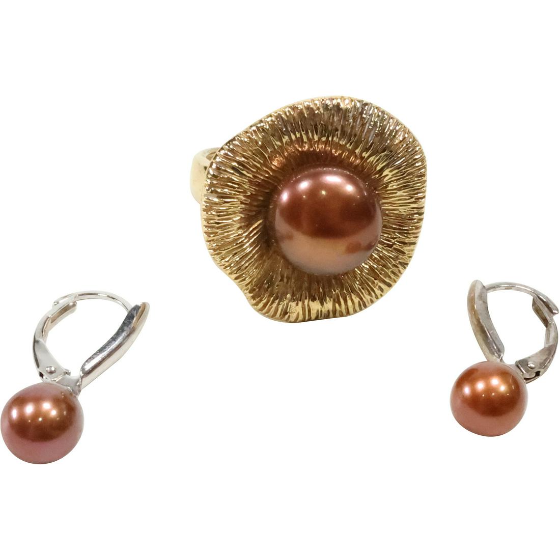 3 Piece Genuine Tahitian Copper Color Pearl Ring Size 8, JL .925 Sterling and Earrings Italy .925: 3 Piece Genuine Tahitian Copper Color Pearl Ring Size 8, JL .925 Sterling and Earrings Italy .925 1 n. x 3/8 in. For more additional photos please 