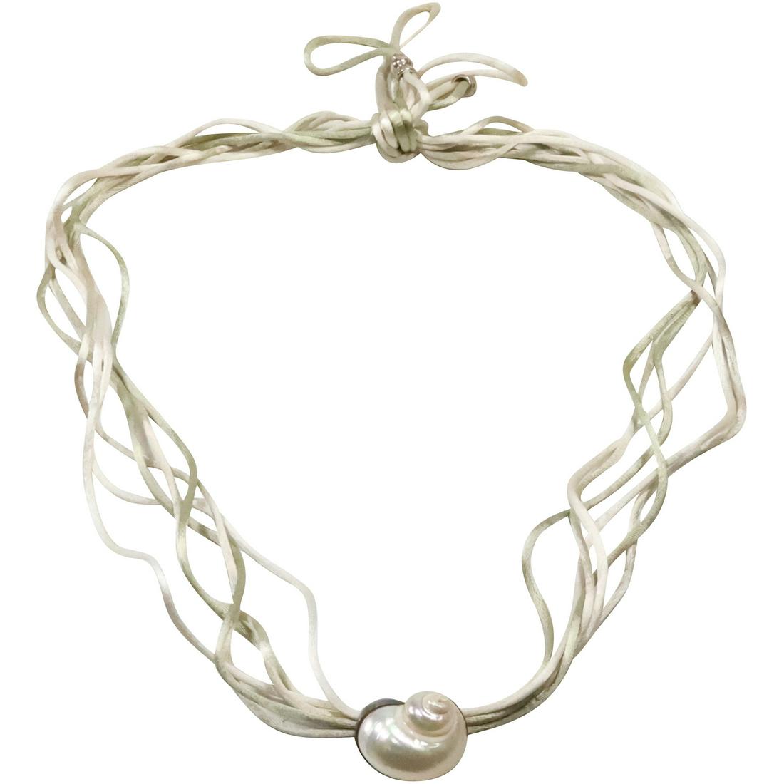 BETSY HULL Mother of Pearl Shell and Sterling Pendant Necklace Silk Ropes with Sterling Caps (1 of 20)