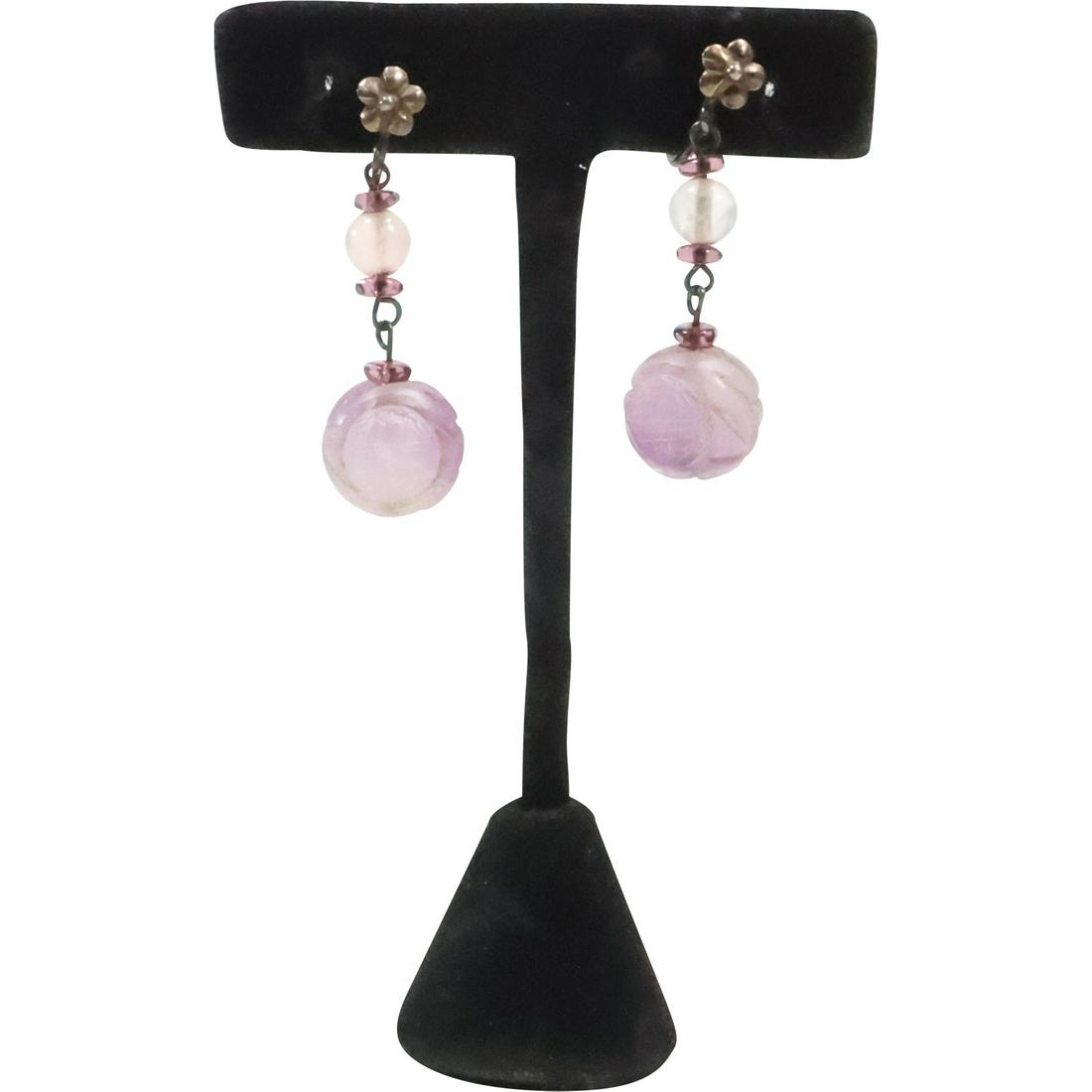 Sterling Silver SABINO or LALIQUE Style Amethyst Glass Ball Drop Earrings 1 3/4 in. x 5/8 in.: Sterling Silver SABINO or LALIQUE Style Amethyst Glass Ball Drop Earrings 1 3/4 in. x 5/8 in. . Note: Display Not Included For more additional photos please 