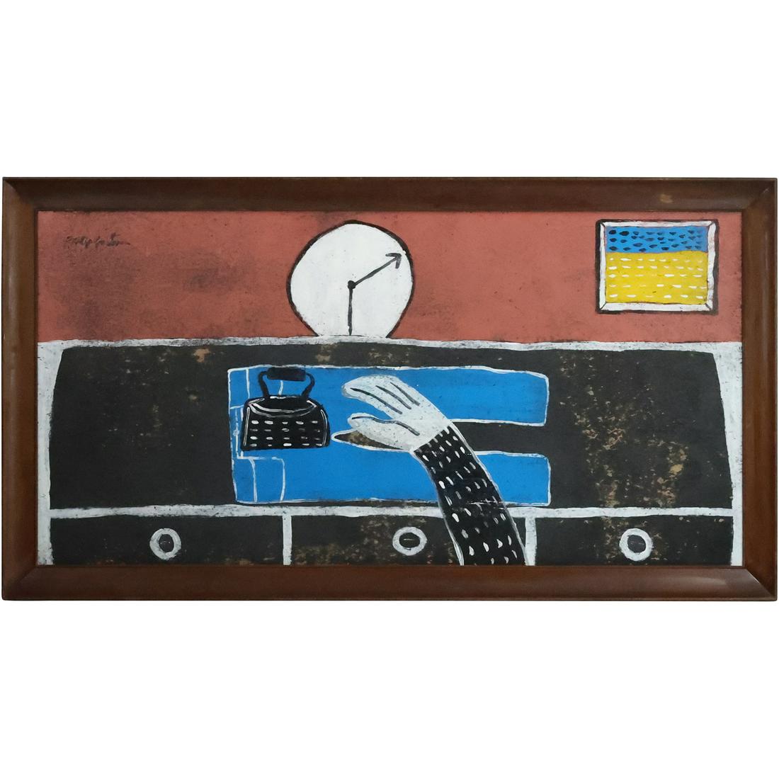 Philip Guston, [1913-1980], Mixed Media on Board, Abstract "Ironing Pants", Signed (1 of 20)