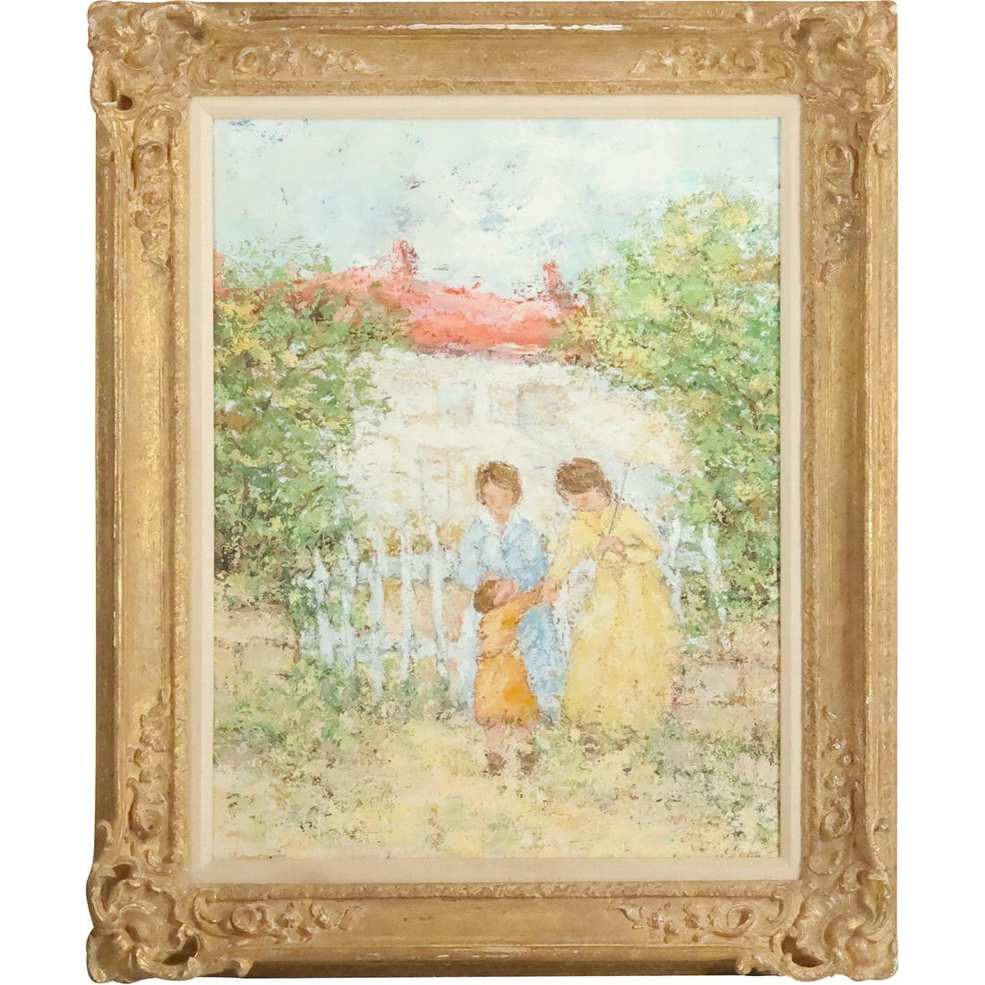 Suzanne Eisendieck, [1908-1998 Germany / Poland], Two Women with Child Oil on Canvas Painting: Suzanne Eisendieck, [1908-1998 Germany / Poland], Two Women with Child Oil on Canvas Painting. Signed lower right. size: 25.5 x 19.75, 32.75 x 27 outside frame. ASKart: Suzanne Eisendieck (1908 - 1998