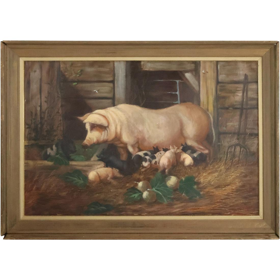 Johann Heinrich von Zugel, 1950-1941 Germany / Netherlands] Pig and Piglets in Barn Stable (1 of 20)
