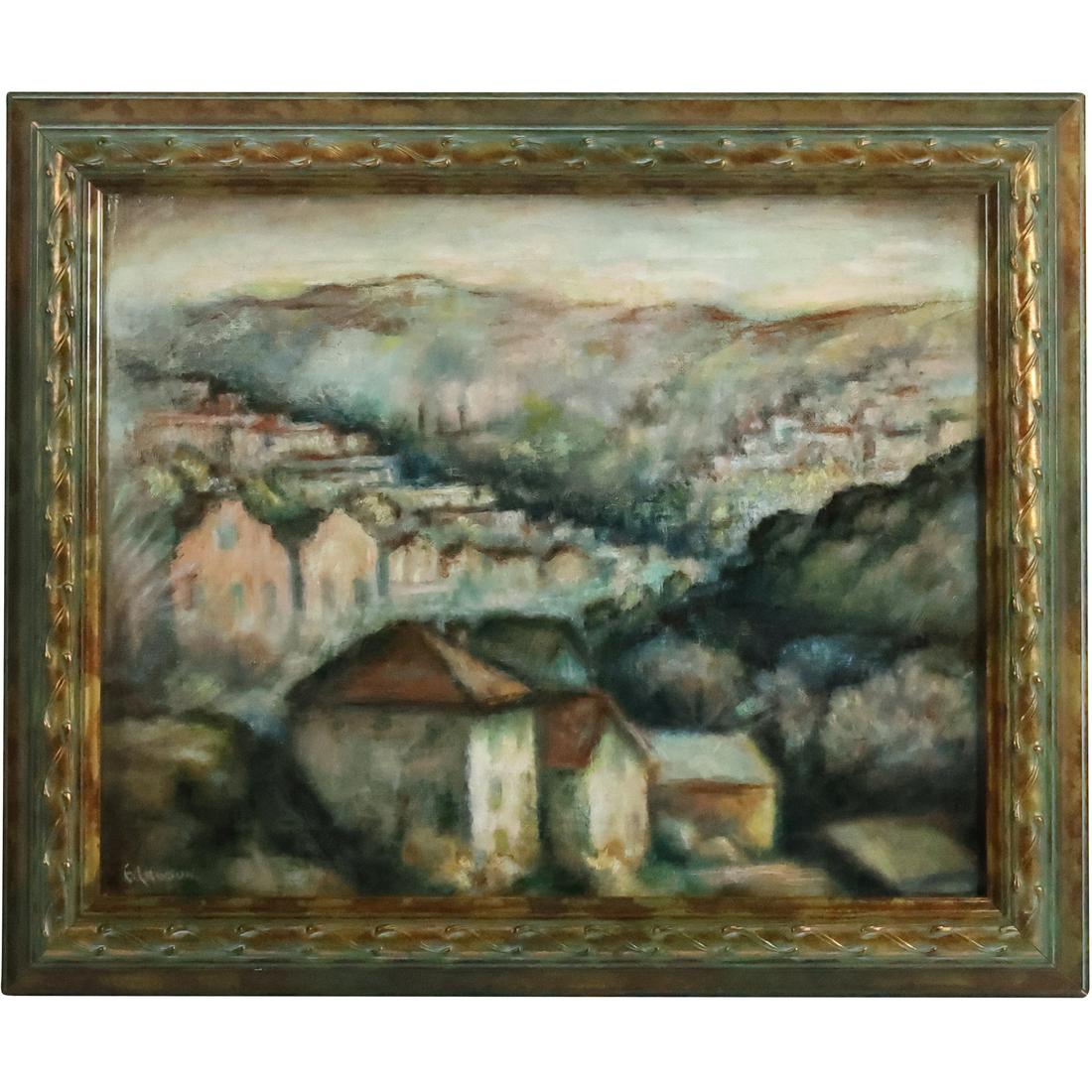 Ernest Lawson, [1873-1939, Oil on Canvas Painting Town in Mountains Landscape (1 of 20)