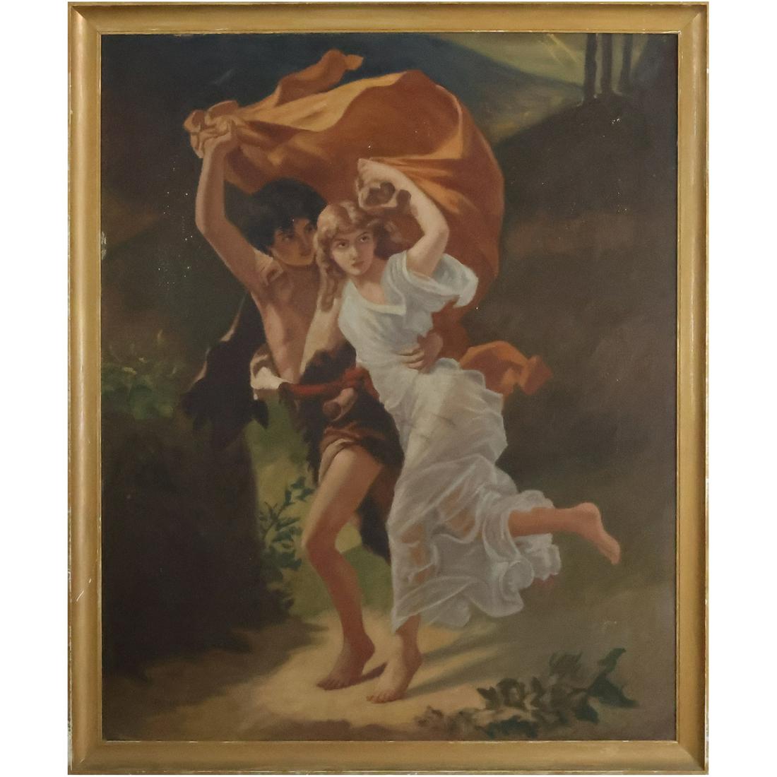 James Thomas Breen, [1859-1940] American, Oil on Canvas Painting Lovers "The Storm" (1 of 20)