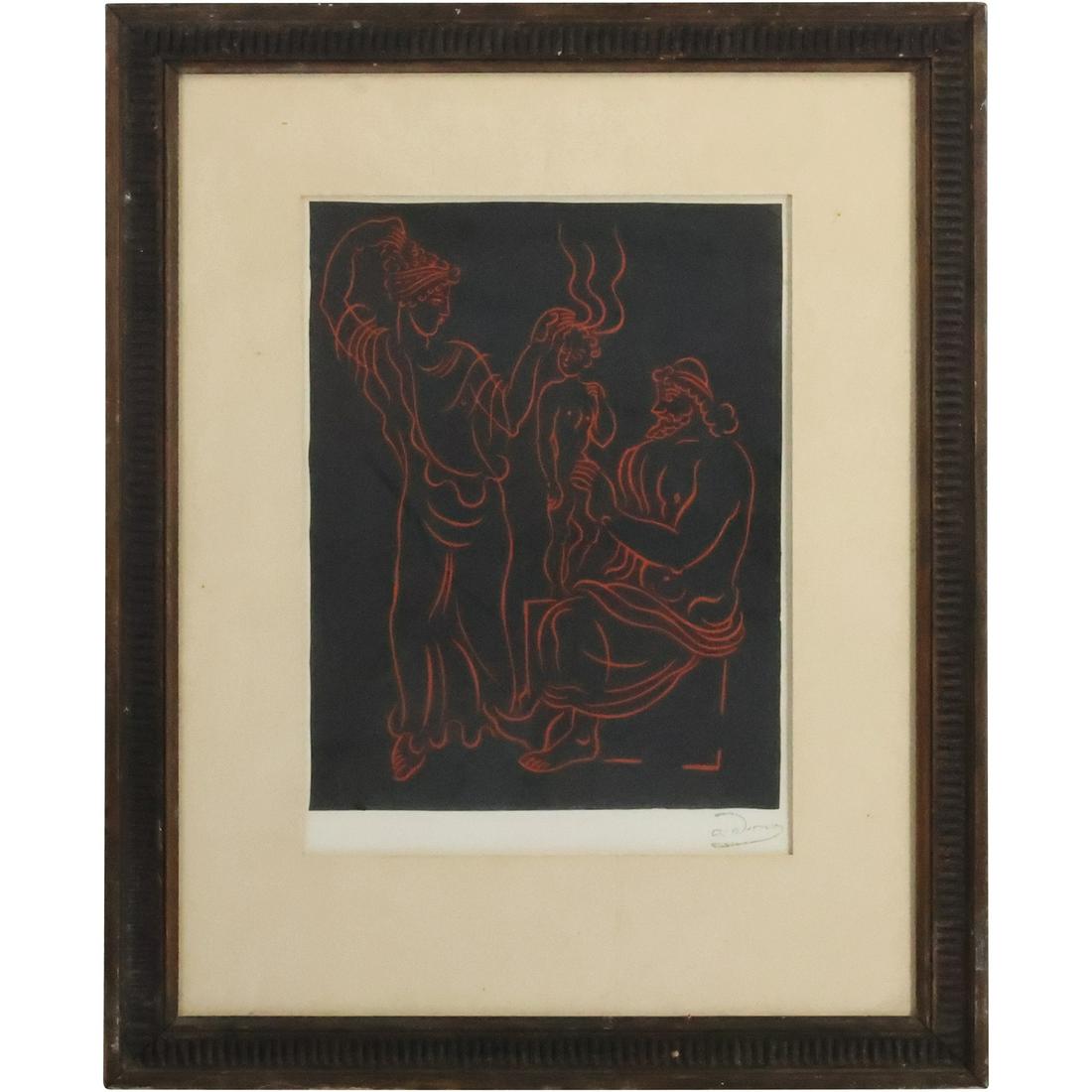 Andre Derain, [1880-1954 French], Linocut "L'enfant", Stamp Signed, Framed (1 of 20)