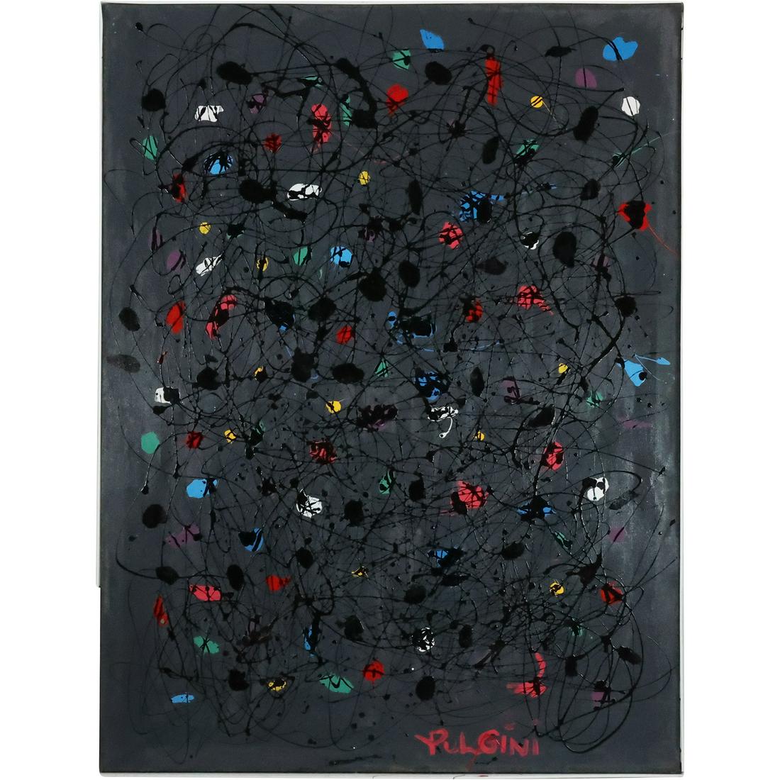 Thomas Pulgini, American, Oil Painting on Board, ABSTRACT Drip Art on Dark Background (1 of 20)