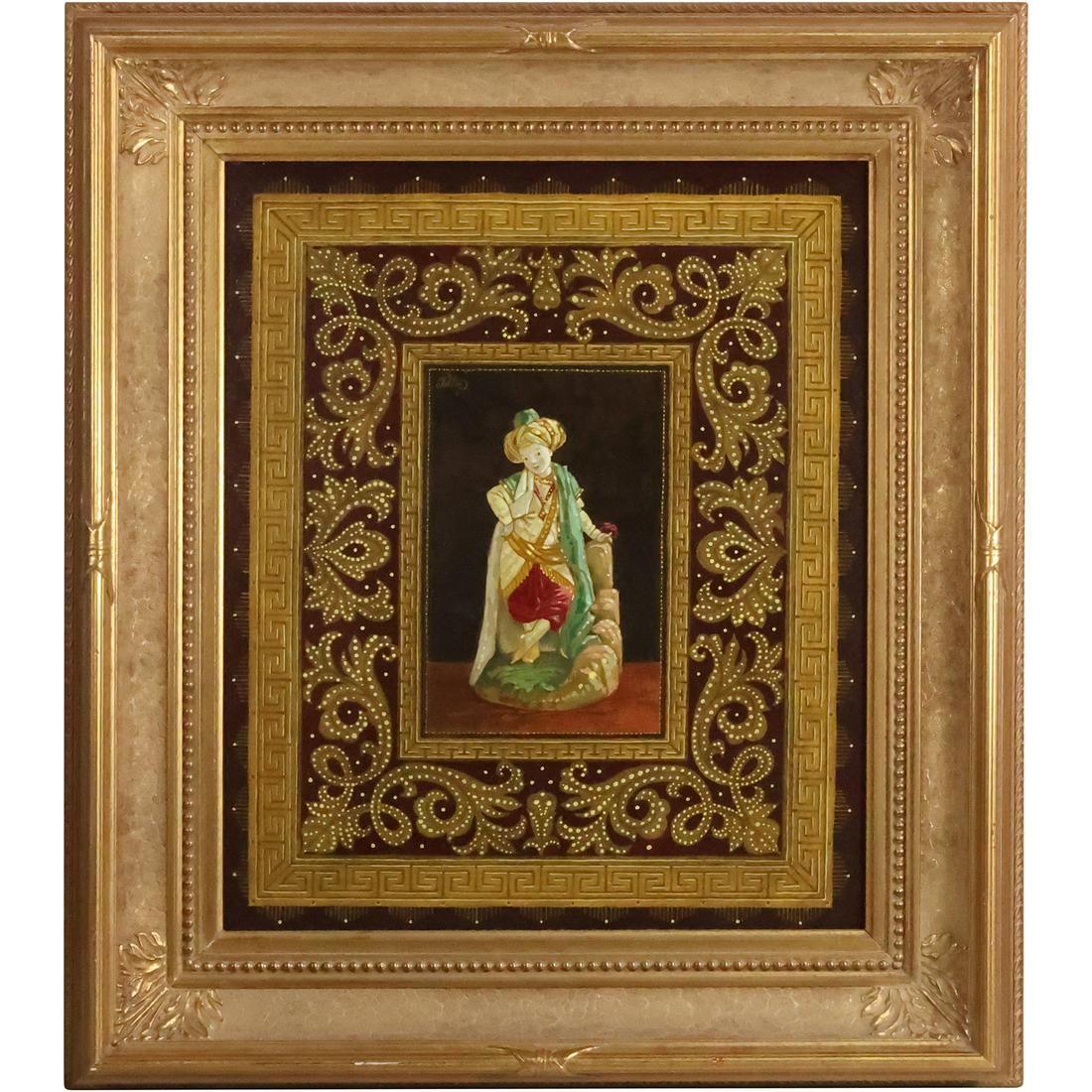 Portrait of a Standing Turkish Figure Wearing Turban Oil on Canvas Painting, Quality Gold Framing (1 of 20)