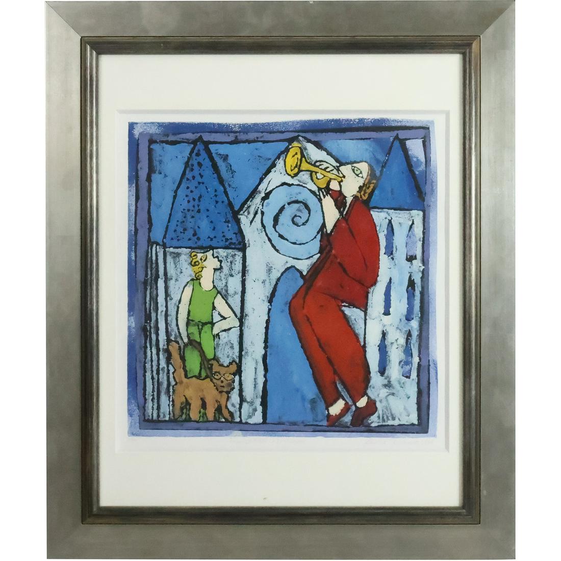 Leslie Xuereb Modernism Lithograph "Trompettiste Nochirne" #2/10 Musician, Woman, Dog: Leslie Xuereb Modernism Lithograph "Trompettiste Nochirne" #2/10 Musician, Woman, Dog. size: 14.5 in. x 14 in., 24.5 in. x 20.5 in. outside frame For more additional photos please 