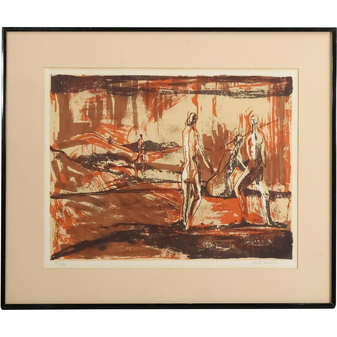 Paul Dupre, Vintage Lithograph Modernism Figures in Landscape, Pencil Signed, Framed (1 of 20)