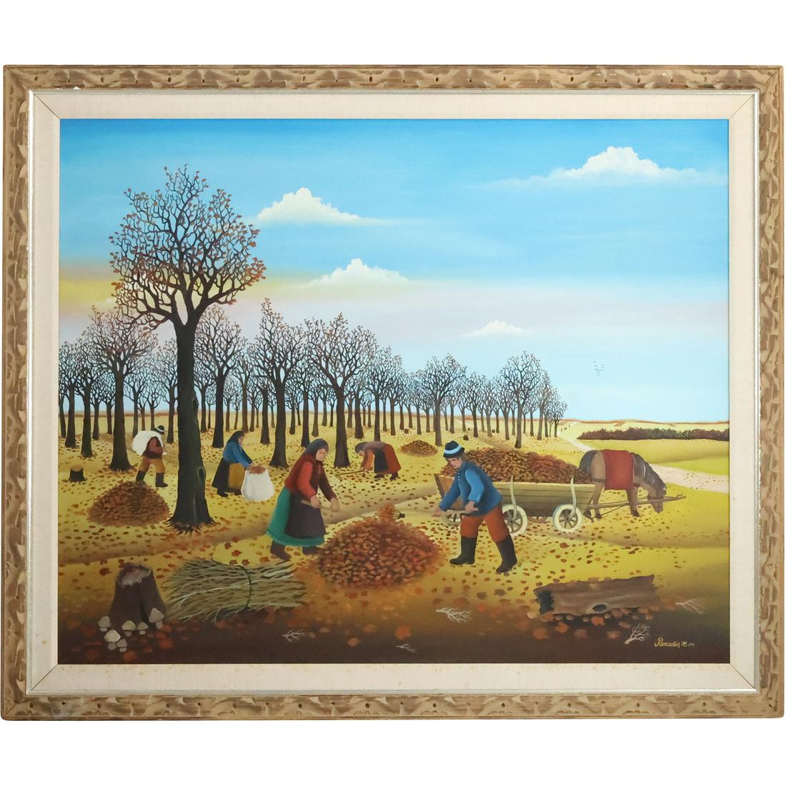 Brank Paradis, b.1942 Crotia, Oil Painting Farmer Figures Working at the Orchards, Signed Dated '76 (1 of 20)