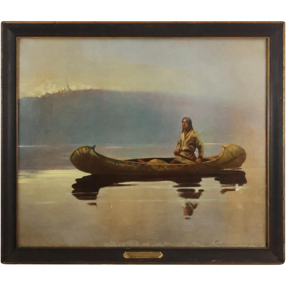 Frank Earle Schoonover (American, 1877-1972), Circa 1910 Chromolithograph Indian in Canoe (1 of 20)