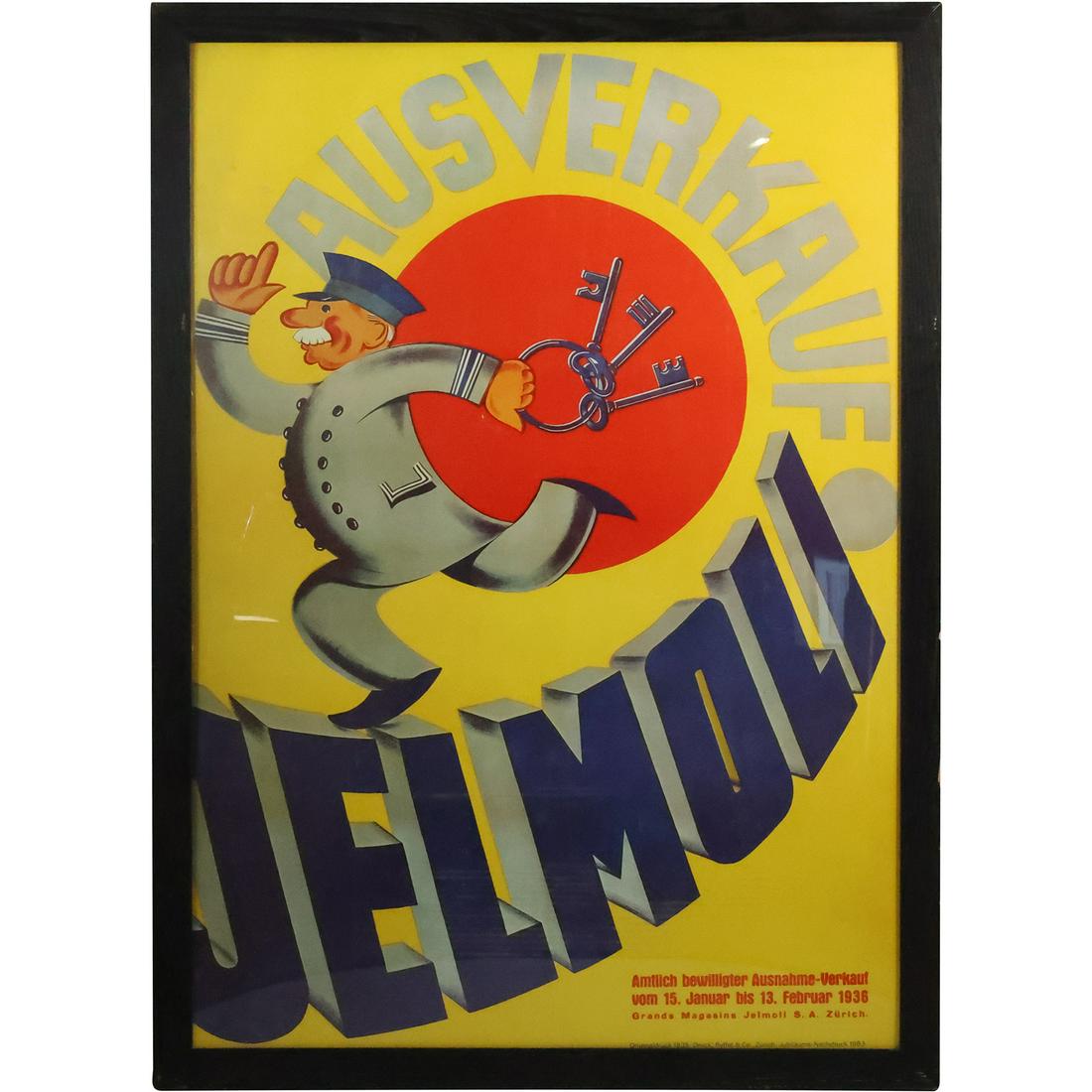 Poster: JELMOLI FASHION STORE ZURICH 1936, Framed: Poster: JELMOLI FASHION STORE ZURICH 1936, Framed. size: 50.5 in. x 35.5 in., 54.25 in. x 39.25 in. outside frame For more additional photos please 
