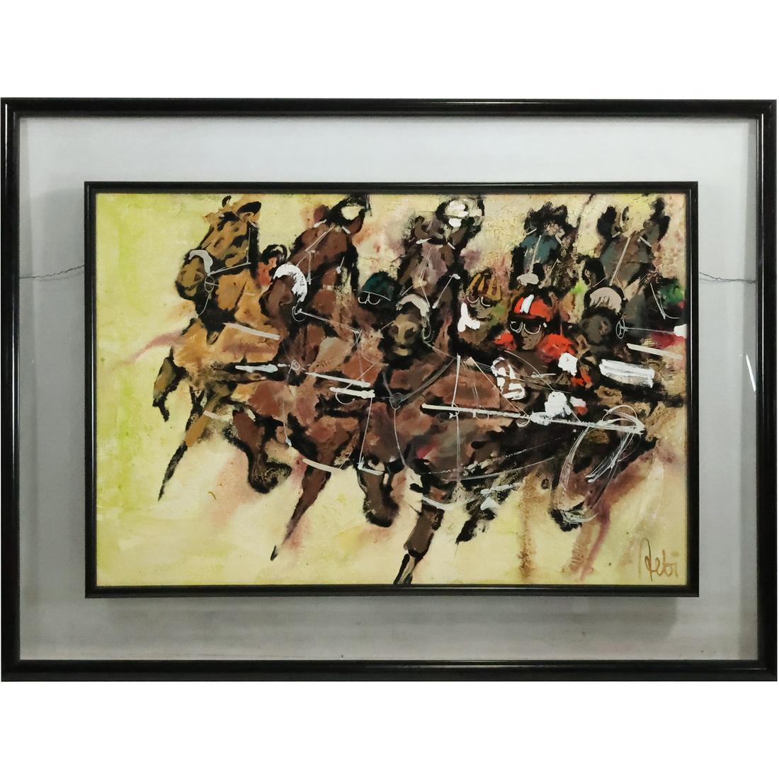 Ernst Aebi, b. 1938 New York / Switzerland, Oil on Canvas Painting Horse Racing, Signed (1 of 20)