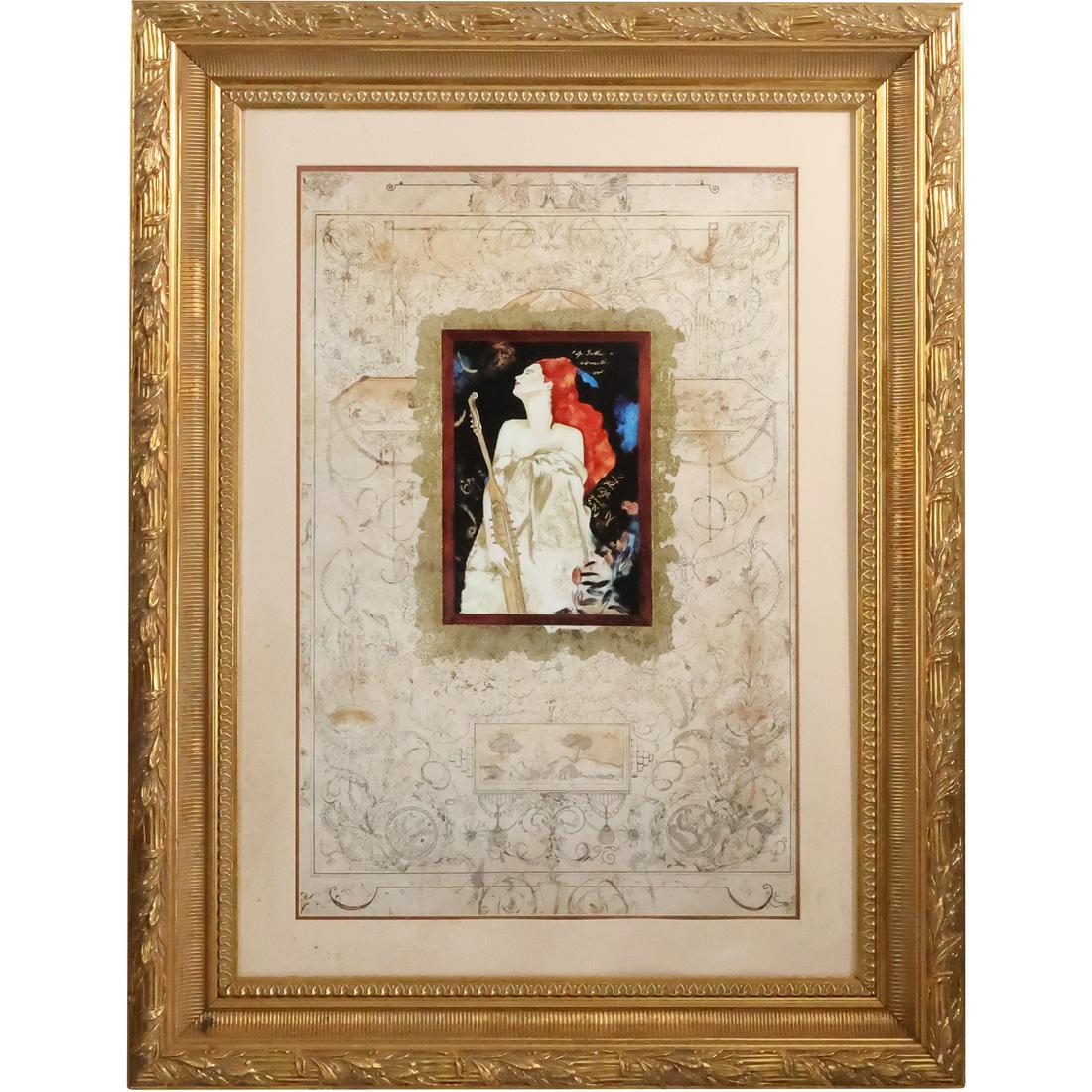 Large Framed Serigraph of a Woman Musician, Quality Gold Framing 47 in. x 36 in. outside frame (1 of 20)