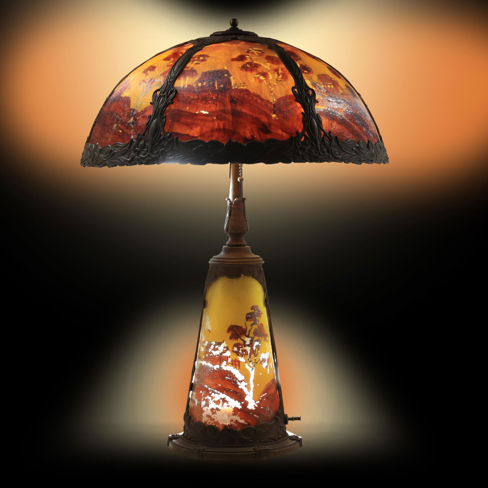 Antique Pittsburgh Reverse Painted Scenic Panels Table Lamp with Light Up Scenic Panels Base (1 of 20)