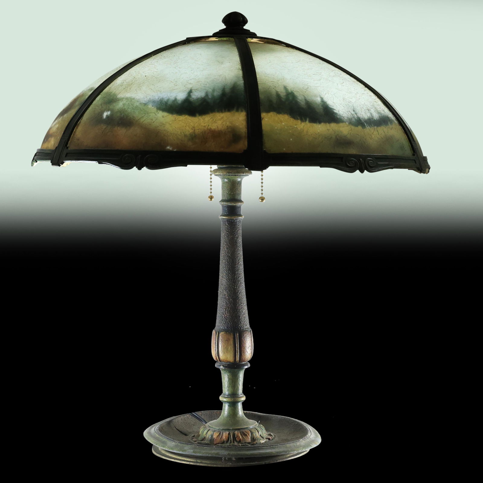 Antique Pittsburgh 6-Pasnel Reverse Painted Landscape Shade Table Lamp 21 in. height (1 of 20)