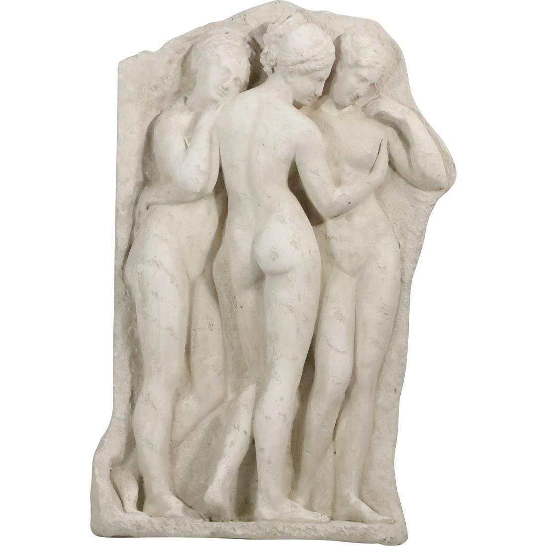 Large Plaster Frieze "The Three Graces" Bas Relief Plaque Wall Sculpture 33 in. x 21 in. (1 of 20)