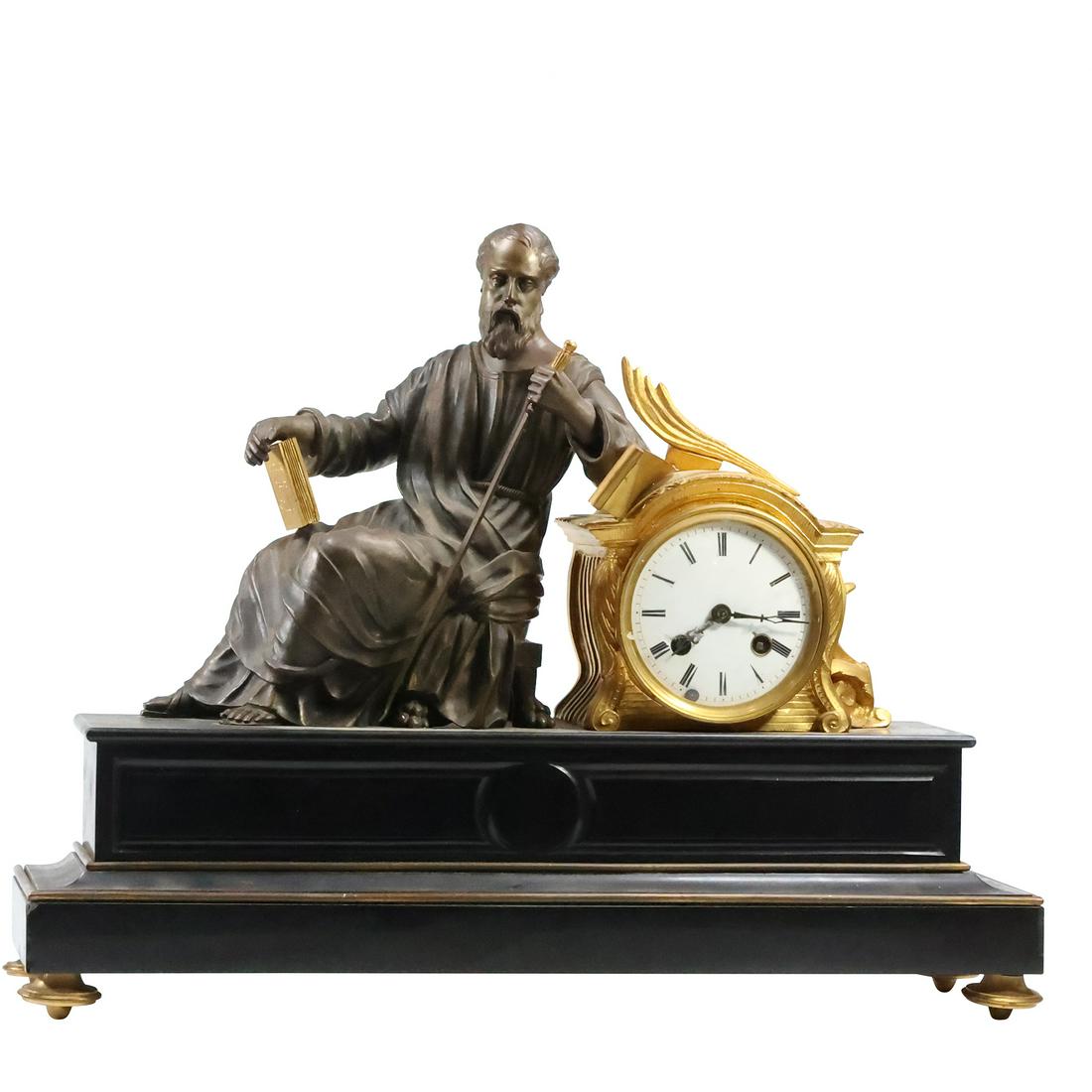 19th C. French 2-Tone Bronze Figural Mantle Clock William Tyndale English Biblical Scholar (1 of 20)