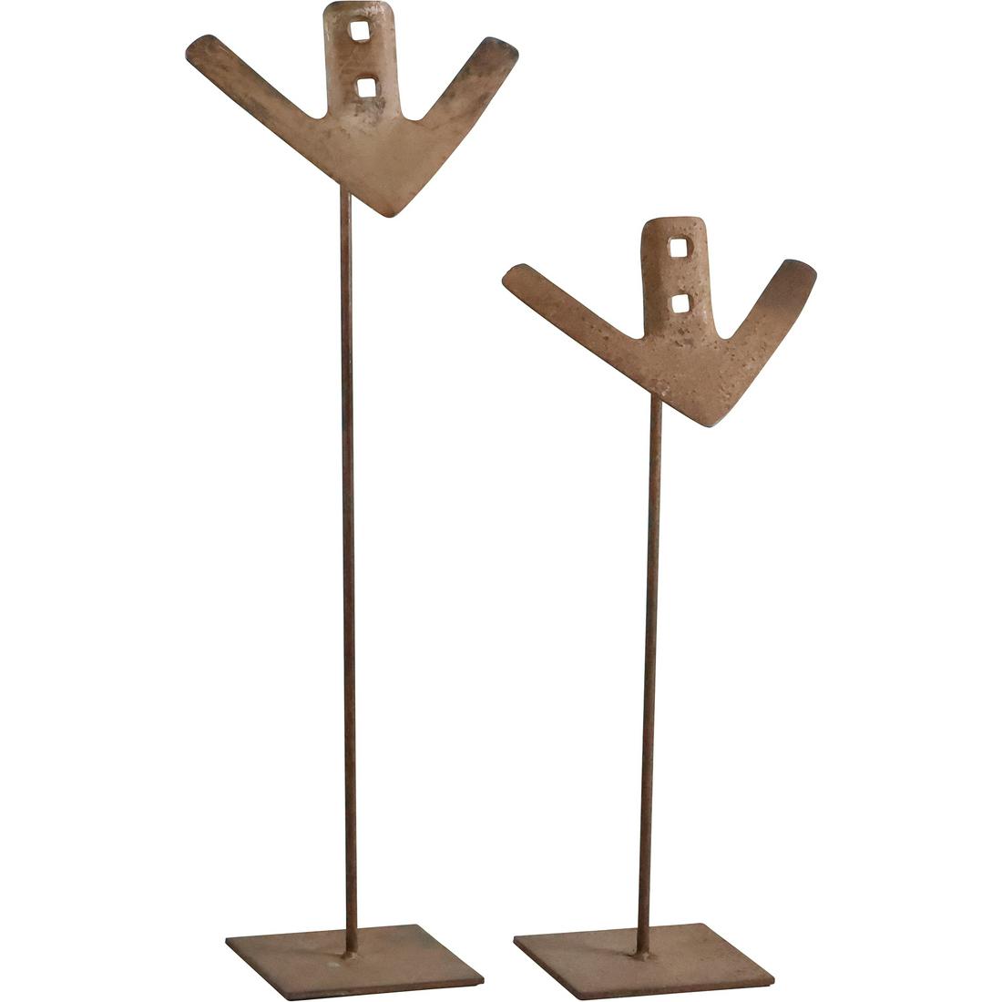 [2] Iron Metal Modernist Brutalist Sculptures on Stands 24.5 inches height & 31 inches height (1 of 20)