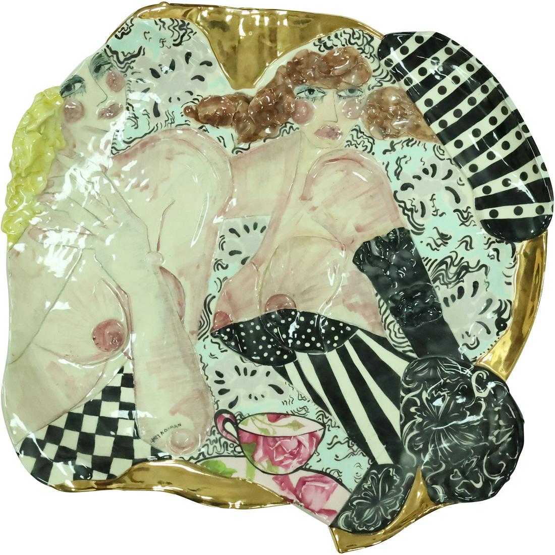 Signed Laney K Oxman, Ceramic Designer Studio Art Pottery Charger with Nudes 25 inches (1 of 19)