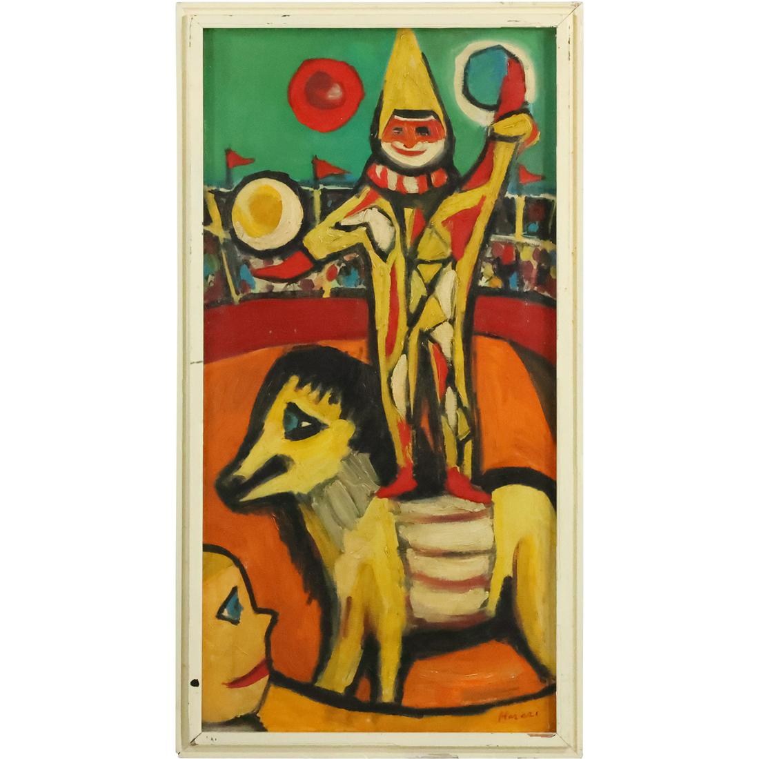 Hananiah Harari; 20thC. Modernist Oil Circus Clowns Signed (1 of 20)