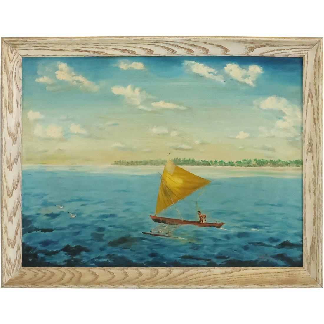 Robert Butler, Signed, Florida Highwaymen Artist, Catamaran Sailboat Oil on Canvas Painting (1 of 20)