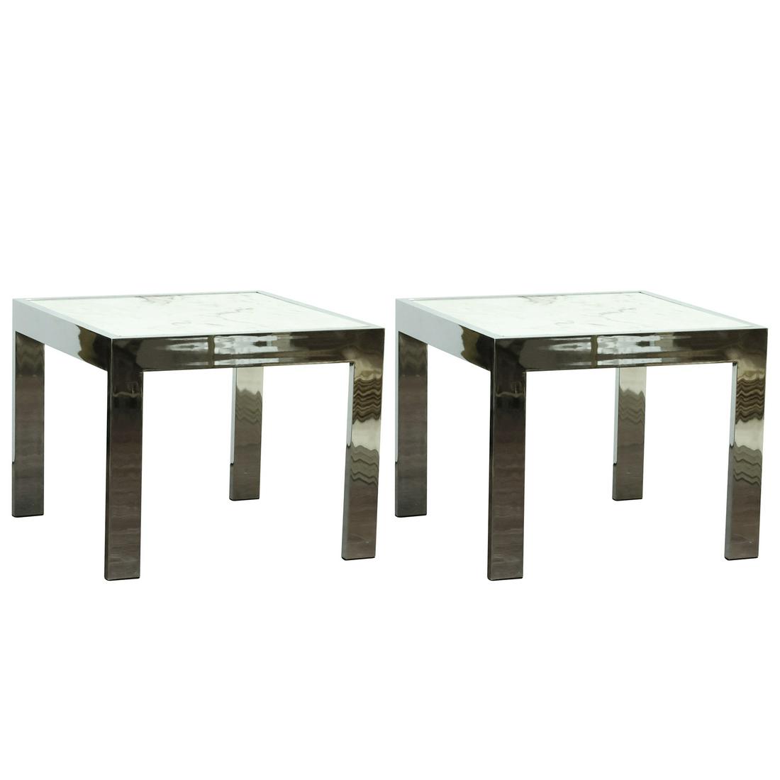 [2] LAWSON FENNING Bar Chrome Frame & Onyx Top Occasional Side Tables 26 in. x 26 in. top (1 of 20)