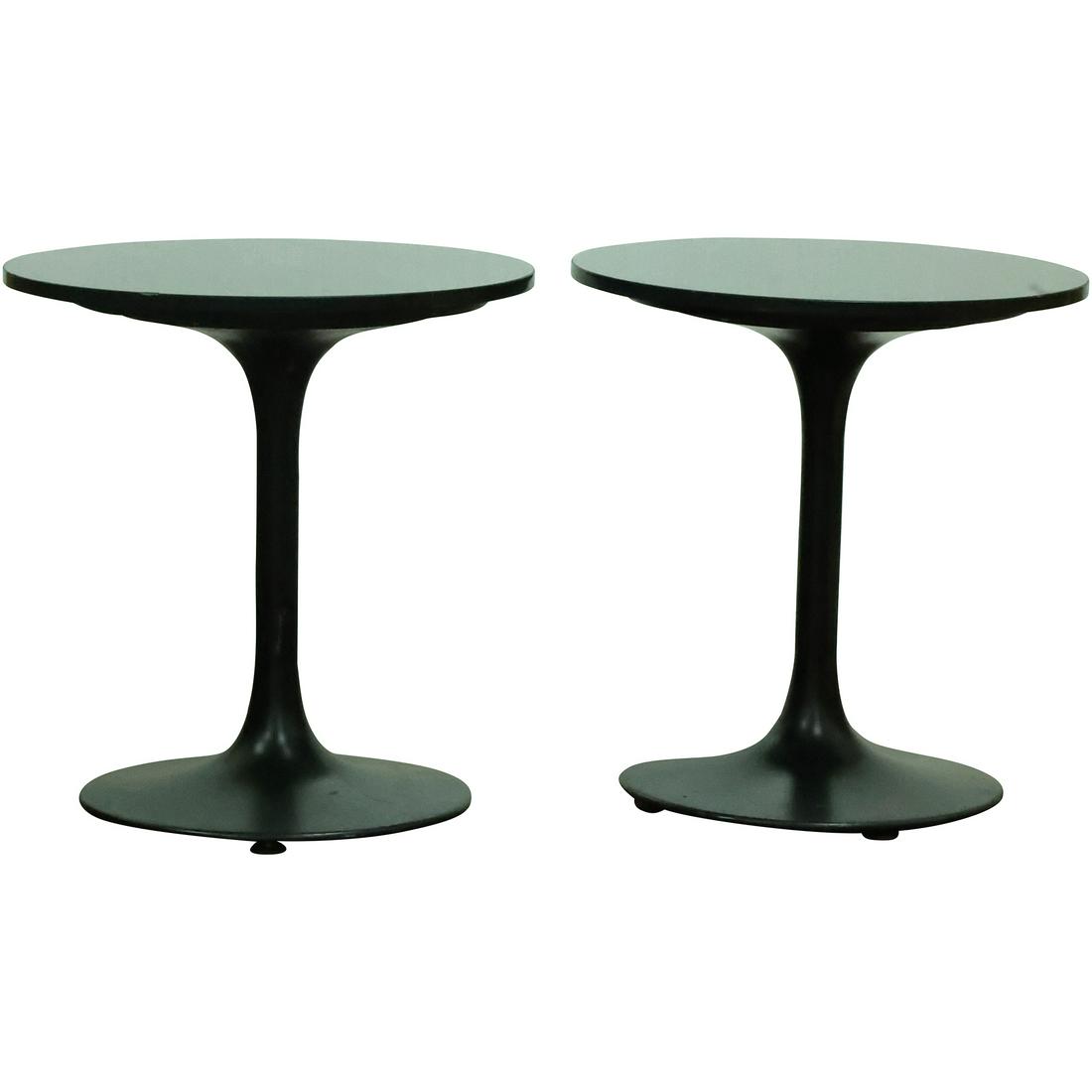 [2] Mid-Century Modern Black Round Slate Top Tulip Base Occasional Stands 25.25 in. x 24 in. (1 of 20)