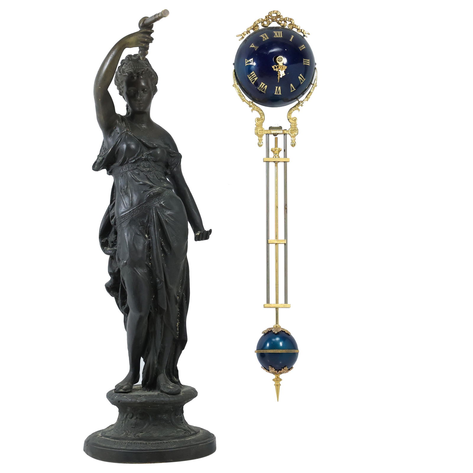 Antique Ansonia Goddess Diana Figural Swing Ball Clock 23.5 inches height of Statue (1 of 20)