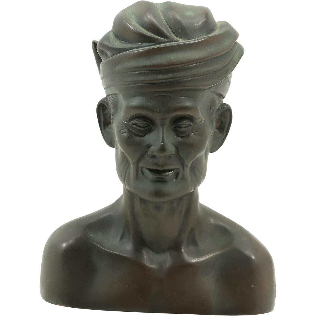 Bronze Bust of a Native Bali Man, Circa 1938, Artist Signed Oloi, Good Patina, 5 in. height (1 of 19)